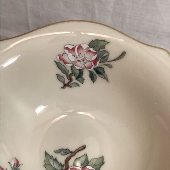 Lenox Serenade Floral Footed Bowl with Bird Design Cream & Gold USA Made Dish - Picture 4 of 12
